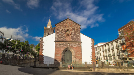 Fototapeta premium Catholic church in Funchal, Madeira island, Portugal timelapse hyperlapse