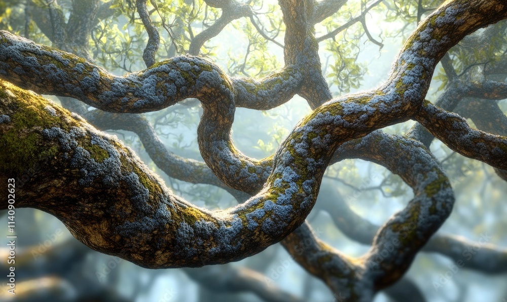 Poster a tree with a large trunk and many branches