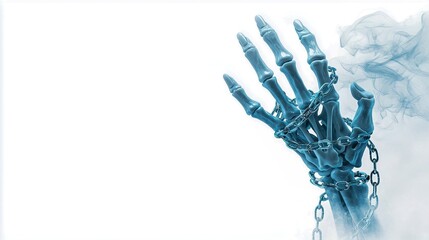 Addictive substances, A hand reaching for a cigarette, but the smoke forms chains wrapping around the fingers, symbolizing entrapment.