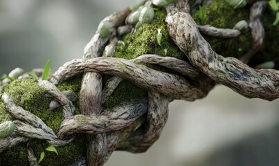 A tree branch with moss growing on it