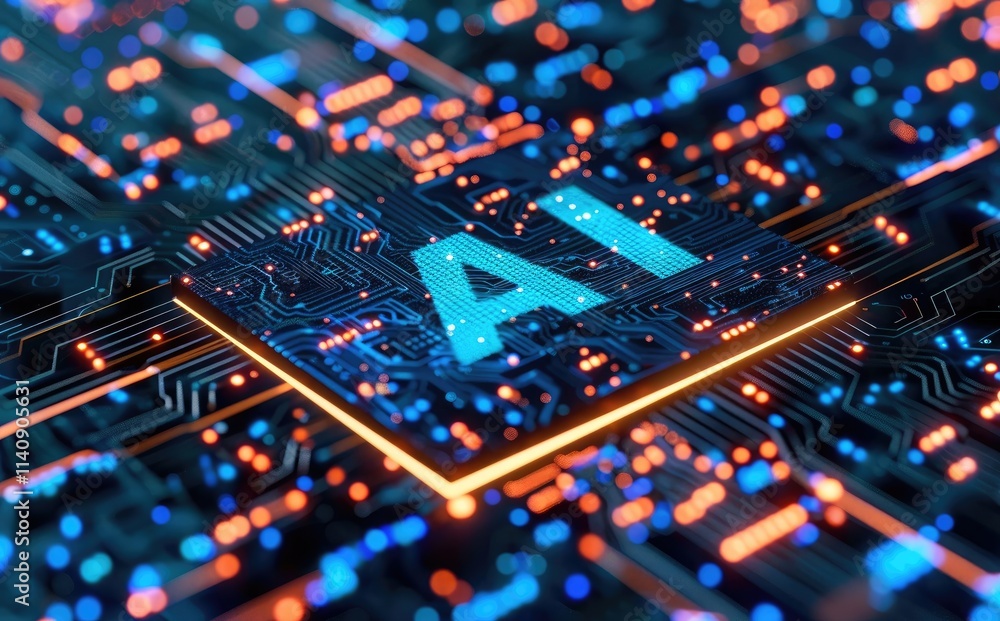 Poster Close-up of an AI chip with the letters 