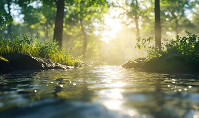 Fototapeta premium A stream of water with a sun shining on it