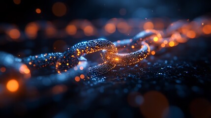 Glowing chain links in dark blue and orange.