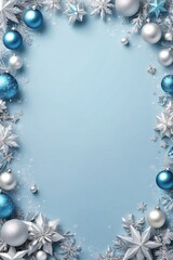 Soft Blue and Silver Background Adorned with Small Christmas Ornaments
