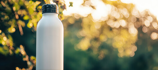 Die Cut Sticker Logo on Water Bottle in Outdoor Nature Setting for a Fresh Active Look