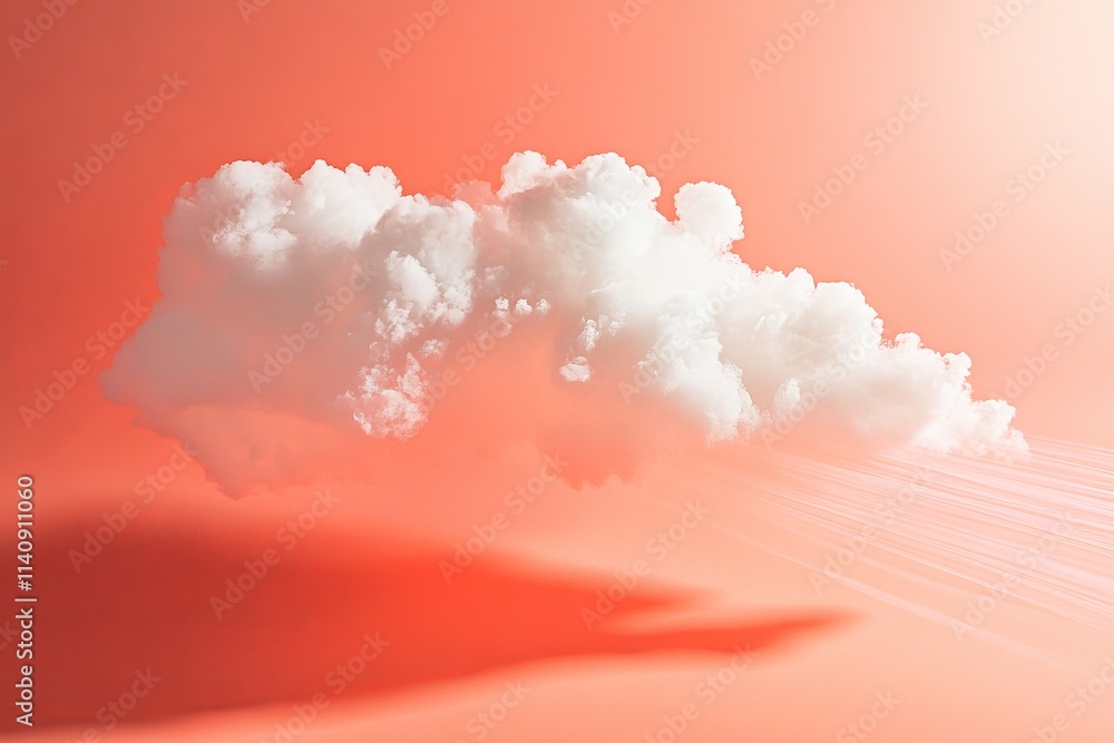 Leinwandbilder a whimsical cloud gently floating on a soft coral background, creating a serene and dreamy atmospher