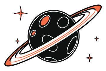 Logo planeta negro y naranja Black Color and white Background © Manik Mia