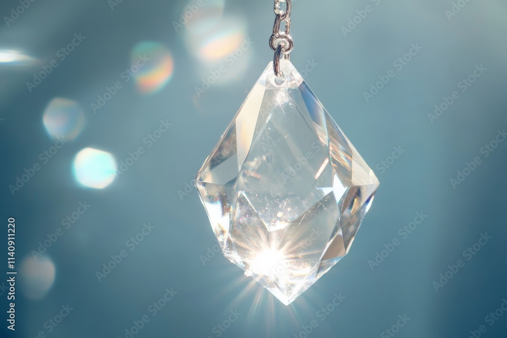 Poster a stunning hanging prism crystal captures sunlight, creating spectacular rays of light and colorful 