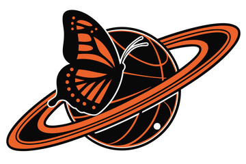 Logo planeta negro y naranja Black Color and white Background © Manik Mia