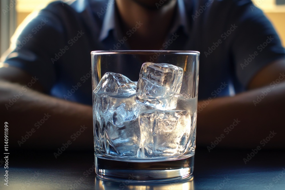 Aufkleber a stylish glass filled with ice cubes and a cold beverage surrounded by soft light, creating an invi
