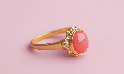 A gold ring with a red stone in the center