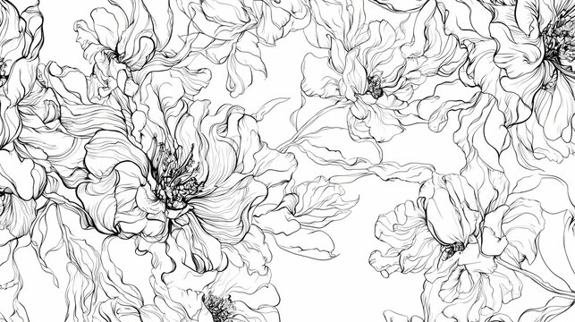 French toile floral line art pattern on a white, abstract floral background. generative ai content. Floral. Illustration