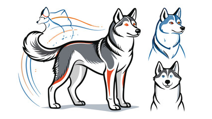 Obraz premium Husky, dog, husky figure, various poses