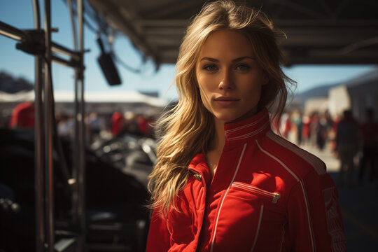 racing, boxengasse, pit, paddock, club, ehefrau, freundinn, rennfahrer, rennfahrerin, pilotin, rennwagen., motorsport, boxenluder, frau, sch&ouml;nheit, stadt, gestalten, leute, person, strasse, haar, auss