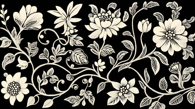 Jacobean embroidery pattern a floral and vine embroidery pattern popular in century england.,. Floral. Illustration