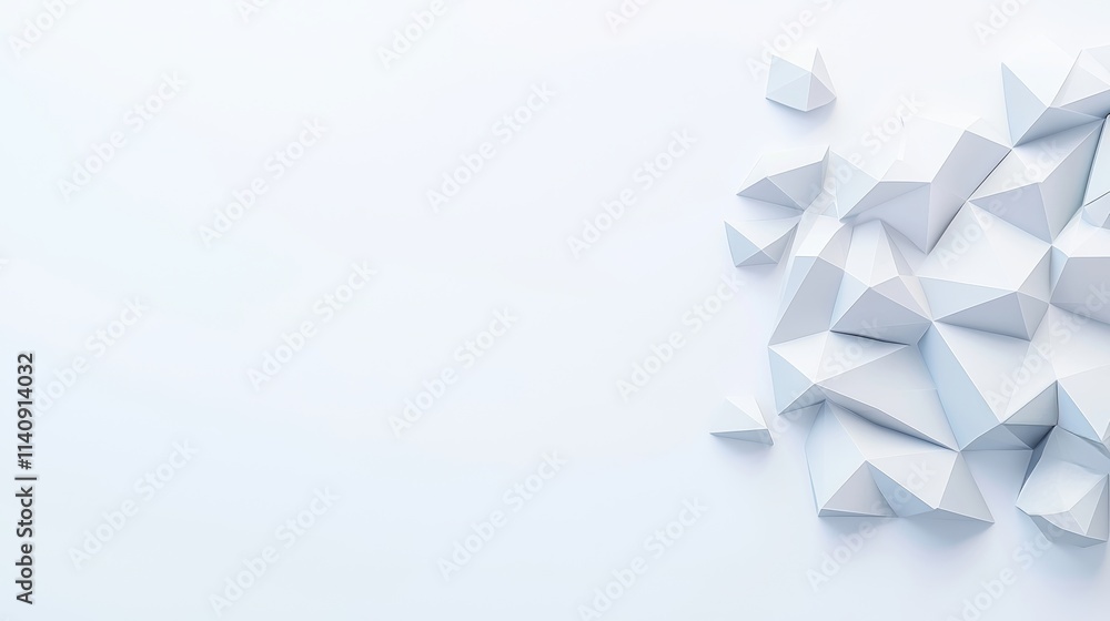 Poster white geometric forms gather to form a three-dimensional abstract design against a monochrome backdr