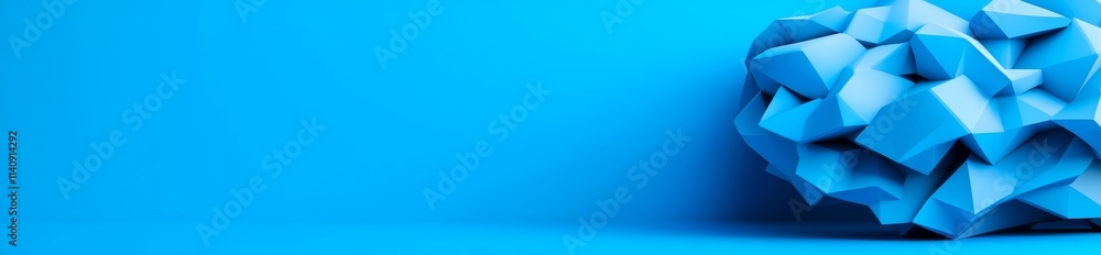 Poster a banner featuring an abstract blue geometric background with polygonal shapes and triangular textur