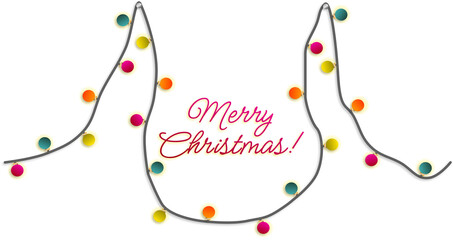 String of colorful Christmas lights, messy, hanging, card, background.