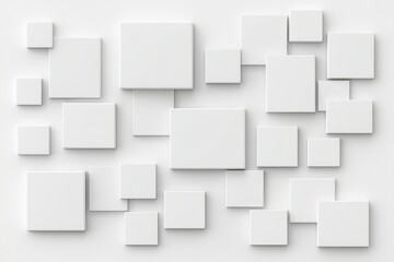 Abstract 3D white cube boxes featuring random shifting patterns, suitable for a geometric block design background, wallpaper, or banner with space for text.