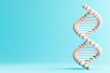 A double helix of DNA, highlighted by blue and white lighting against a dark background, showcasing its twists and nucleotide bonds, symbolizing biotechnology and genetics research.