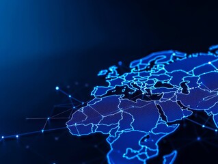 Obraz premium A futuristic abstract technology concept featuring a globe with bright blue digital network lines, set against a dark space background, highlighting innovation and tech in 32k high resolution.