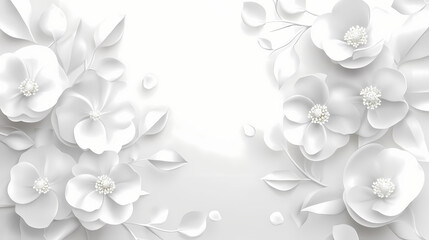 Elegant white floral background with copy space. Floral. Illustration
