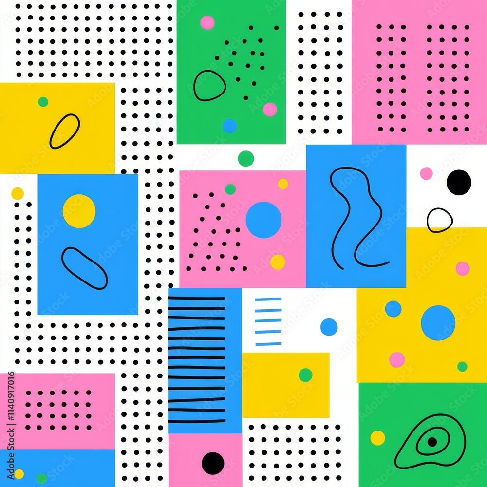 Poster an artistic lattice with decorative geometric shapes forming a colorful, irregular pattern.