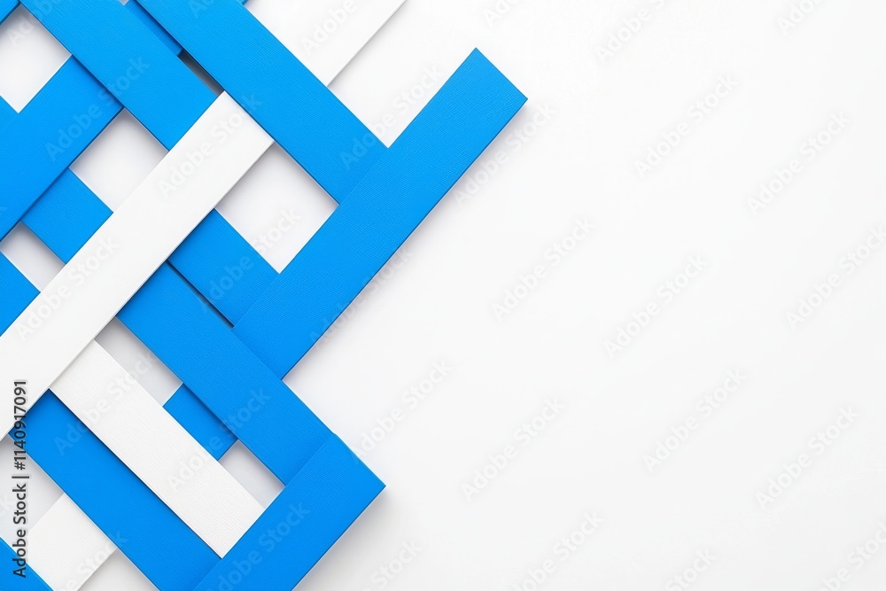 Poster an abstract background in blue and white, textured with diamond shapes and geometric blocks, layered
