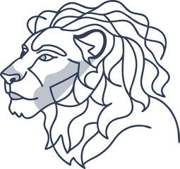 Lion portrait side face continuous line art drawing style, Design template linear minimal style