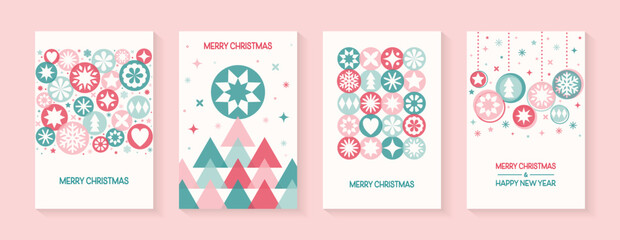Christmas greeting card collection. Modern style. Christmas ball, tree and snowflakes. Vector illustration