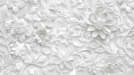 A white paper background adorned with delicately embossed flowers, a textured floral pattern that combines elegance with simplicity. seamless pattern. seamless wallpaper. Floral. Illustration