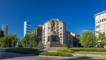 Statue of Giuseppe Verdi, in the front of Casa Verdi timelapse hyperlapse Milan, Italy