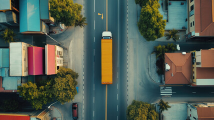 Gps tracking from top view moving truck with container on a map.