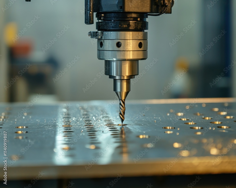 Poster close-up of a cnc milling machine cutting through a metal surface, showcasing precision engineering.