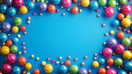 A joyful scene with vibrant colorful balloons covering the top, leaving plenty of space below for text, ideal for a birthday, wedding, or New Year party
