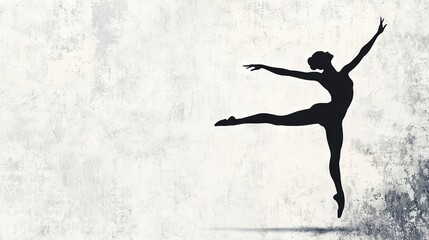   A monochrome picture of a ballerina on a grayish-white background with her ballet shoe's shadow