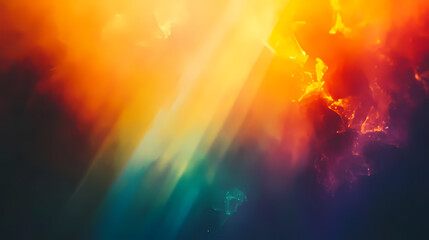 Vibrant, swirling, warm rainbow hues with soft, dreamy light leaks on dark background, evoking retro film nostalgia and abstract beauty. Dreamy. Illustration