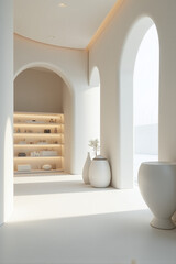 concept pharmacy store minimalist organic natural light faint blue green