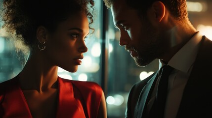 Couple's Intense Gaze in a Modern Setting