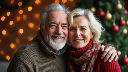 Couple Celebrates Christmas Joyfully Together by the Decorated Tree During the Holiday Season