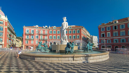 Fountain The Sun Fountain du Soleil with a marble statue of Apollo timelapse hyperlapse. France,...
