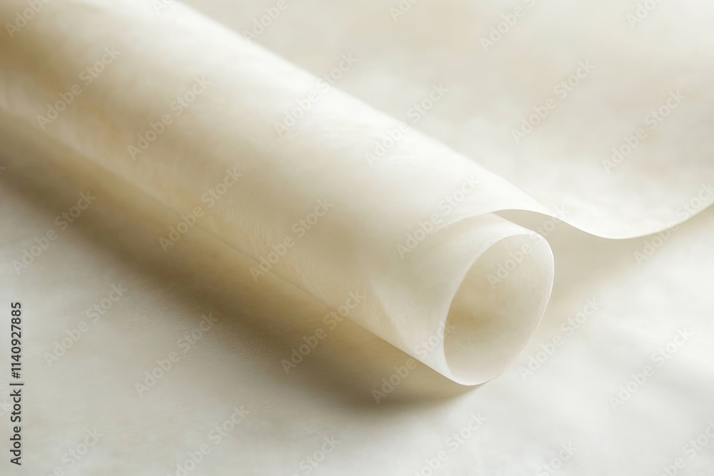 Fototapete a gently rolled sheet of soft beige paper, showcasing a smooth texture that evokes a feeling of calm