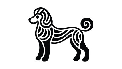 Poodle dog in modern tribal tattoo, abstract line art of animals, minimalist contour
