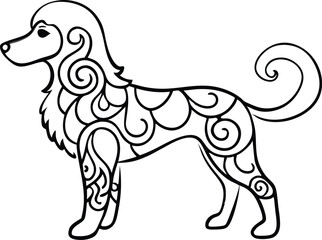 Poodle dog in modern tribal tattoo, abstract line art of animals, minimalist contour