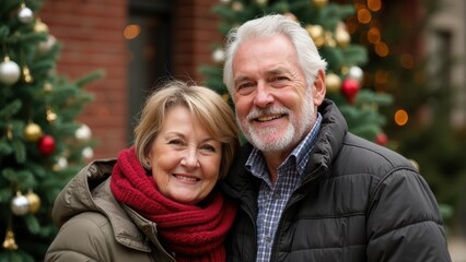 Fototapeta premium Couple Celebrating Merry Christmas and a Happy New Year Surrounded by Festive Decorations and Holiday Cheer