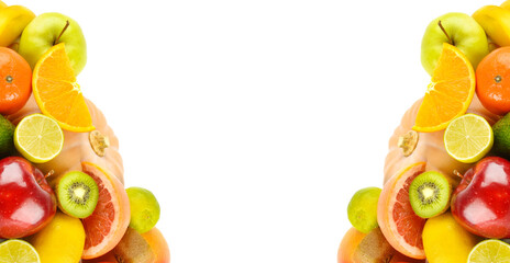 Set of fruits isolated on a white background. Free space for text.