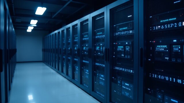 Modern data center showcasing advanced server technology and sleek design in a dynamic environment