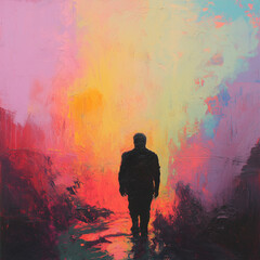 silhouette of a person with colorful background