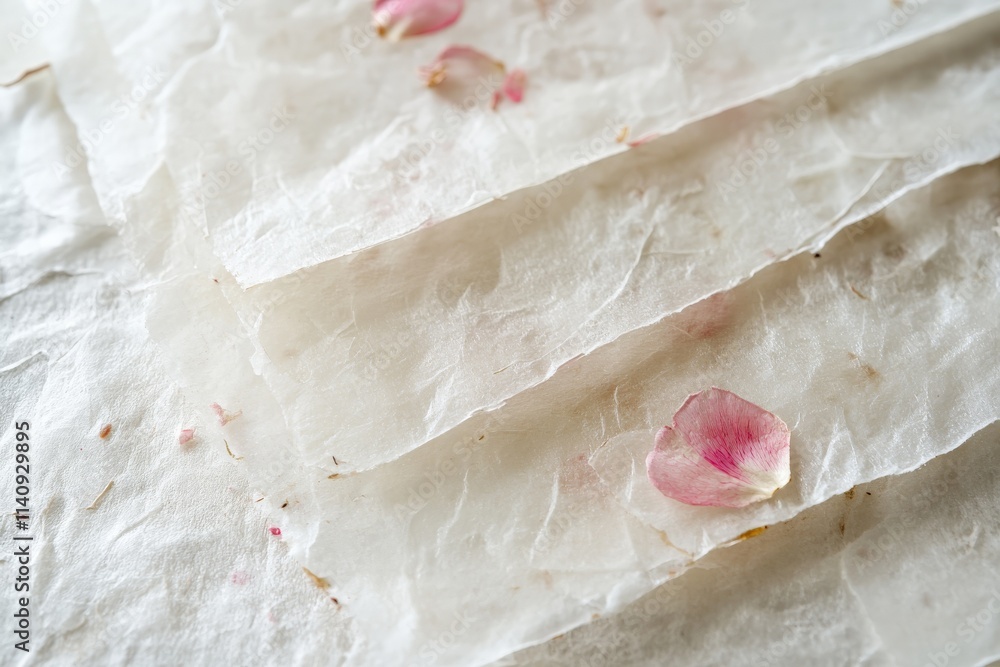 Aufkleber this close-up captures soft handmade paper adorned with delicate pink petals, emphasizing the blend 