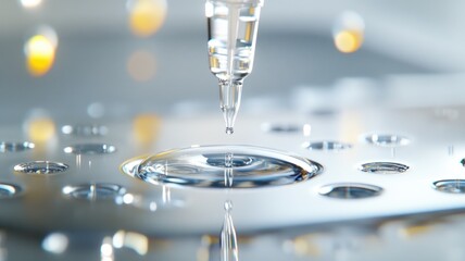 Close-up of liquid droplet experiment in laboratory setting with virus examination focus